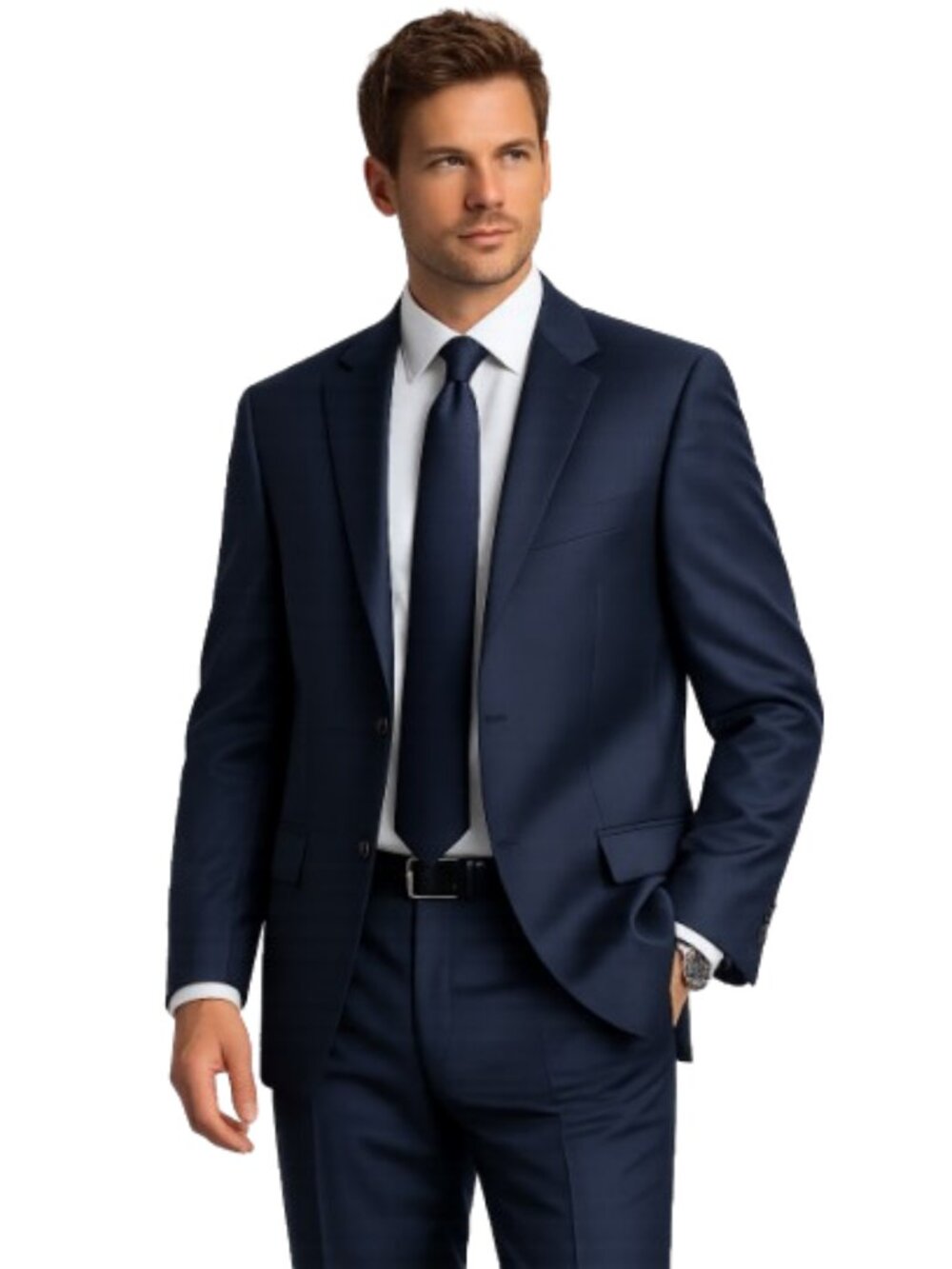 Hugo Boss Navy Blue Wool Suit Jacket Pants Size 38 Super 100 Virgin Wool